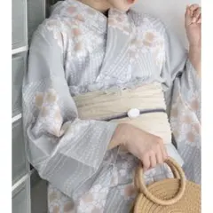 新品　ゆかた館グレース　浴衣　帯　兵児帯　腰紐2本　サックスブルー　花柄のサムネイル