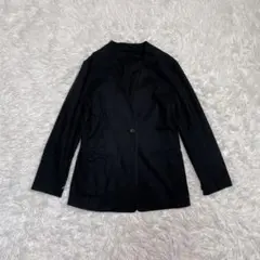ナノユニバース　リネン混　ノーカラージャケット　ブラック　S