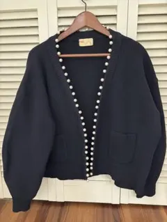 NANO universe ネイビーカーディガン パール　ボリューム袖