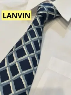 LANVIN ランバン ネクタイ シルク 総柄 ネイビー ブルー 幾何学