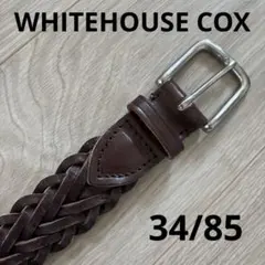 【美品】WhitehouseCox ダークブラウン メッシュベルト 30/75 ホワイトハウスコックス30inch(75cm)ブラウン メッシュ編み込みベルト
