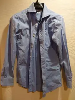 美品 ユニクロ UNIQLO スリムフィット シャツ M ブルー 長袖 無地