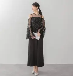 Leja ドットストーンオフショルIラインワンピースドレス