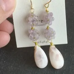 トムソナイト(ピンクラリマー)×ラベンダーアメジスト　14kgfピアス　天然石