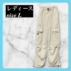 【新品】ベージュ カーゴパンツ Lサイズ ゴムウエスト 快適 フィット