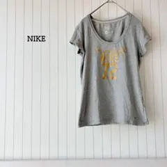 ナイキ Tシャツ ロゴ プリント グレー ゴールド M ショートスリーブ