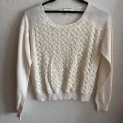 ロペピクニック アイボリー 花柄刺繍 長袖ニット M