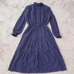 90s シャツワンピース(7A2)フリルカラー　総柄　レトロ　フェミニン　大人