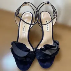 DIANA ネイビー フリル付きサンダル 高ヒール