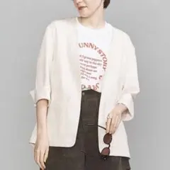 リネンブレンド★BEAUTY&YOUTH パイピングカラーレスジャケット Sのサムネイル