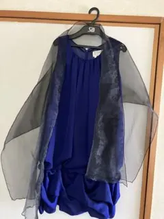 ships little Black ネイビー フレアドレス シフォンケープ付き