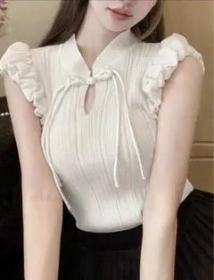 SHEIN 中国風 ニットトップス ホワイト