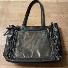 痛バッグ A4 黒 リボン レースアップ 痛バ 推し活 オタ活 アイドル　トート