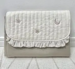 母子手帳ケース キルティング イブル 星 月 刺繍 ベージュ ハンドメイド