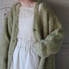 カスタネ| カットアウトメランジニットカーディガン 【L】Vネック グリーン