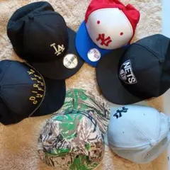 New Era 59FIFTY ブラックキャップとDOPE迷彩キャップ他　計６点