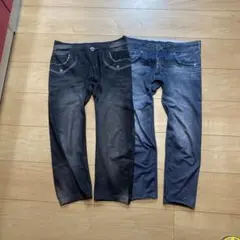 ダメージ加工デニム風レギンス　２枚セット　M〜L