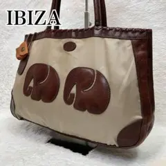 IBIZA イビサ トートバッグ ナイロン レザー 象 ブラウン ベージュ 