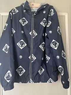 美品　プチバトー　ロゴ総柄　ネイビー ウインドブレーカー　ジャケット フード付き