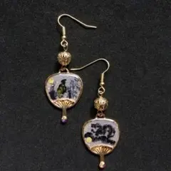 和風　グレー　タイガー&ドラゴン　団扇フレーム　パール