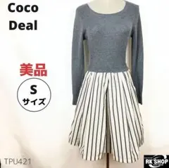 美品　Coco Deal ドッキングワンピース　長袖　異素材　ストライプ
