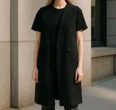 新品タグ付き ラナン ノースリーブコート Mサイズ ブラック オープンフロント