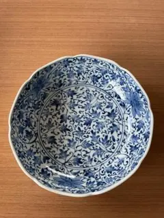 4枚組　印判　染付　捻り　微塵唐草　松竹梅　七寸皿 染付印判大皿 菊竹蝶紋様 金継 Antique Sam's Collection