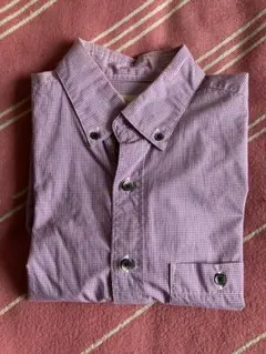 ナノユニバース紫色のチェック柄 長袖シャツ