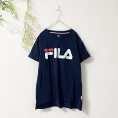 FILA　Tシャツ　袖折り返し　スポーティー　カジュアル　ネイビー　ロゴ　LLのサムネイル