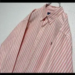 ラルフローレン ボタンダウンシャツ 長袖 サーモンピンク マルチポニー刺繍 LL