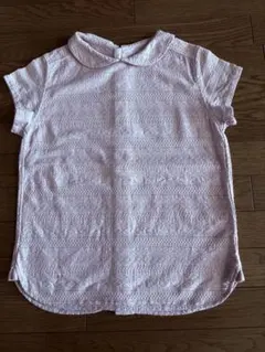 【BEAMS BOY】カットワーク　丸襟ブラウス　後ろボタン　刺繍　半袖　ピンクのサムネイル