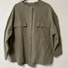 Samansa Mos2 長袖バンドカラーシャツ カーキ F