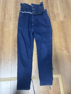 ハイウエストレースアップ ストレッチ スキニーデニムパンツ