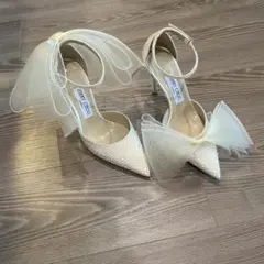 ジミーチュウ　クリスタル　リボン　パンプス　ブライダルシューズ