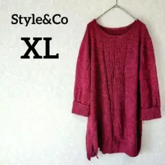 一点物✨Style&Co.【XL】7分袖 ゆったりニットチュニック 赤