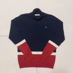 [美品]LACOSTE タートルネックセーター ネイビー/レッド サイズ40