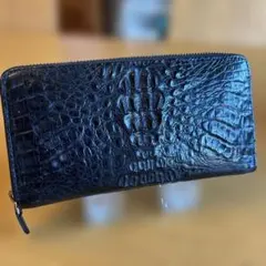 クロコダイル風レザー ラウンドファスナー長財布 ブラック