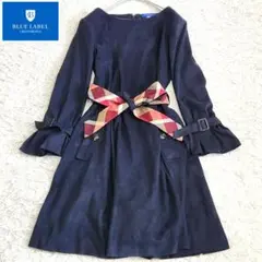 ✨美品✨ブルーレーベルクレストブリッジ❣️スエードワンピース　38　ネイビー