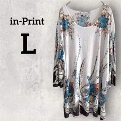 美品❣️in-Print【L】 花柄 チュニック ワンピース ラインストーン
