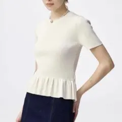 GU ぺプラムニットプルオーバー　半袖　白　ホワイトのサムネイル