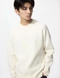 即日発送美品　ウォッシャブルミラノリブクルーネックセーター　白