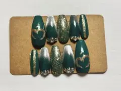 【現品限り‼️】ロングバレリーナ型　ミセスネイル　青リンゴ