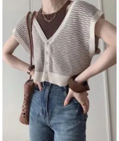 She's Closet 前後2way配色Vネックショートニットベスト