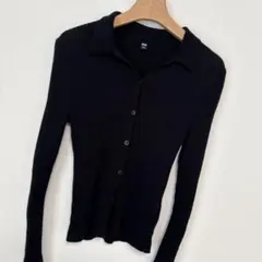UNIQLO エクストラファインメリノリブポロカーディガン　黒　Lサイズ