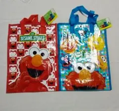 セサミストリート 　ビニールトート 2点セット　 レッド　ブルー　 エルモ