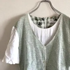 vintage 花柄チェックワンピース ミントグリーン ホワイト USA製 古着