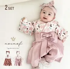 mocmof 袴 ロンパース＆和風リボン ヘアバンドセット