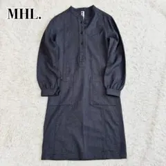 美品✨MHL. バンドカラーウールワンピース ウール ミモレ丈 グレー M