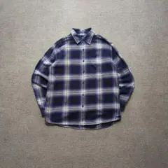 ユニクロ フランネルチェックシャツ XL オンブレ風 グランジ ロック ネイビー