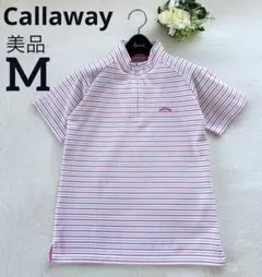 週末セール　美品　キャロウェイ　ロゴ刺繍　ボーダー　半袖　ポロシャツ　速乾　軽量